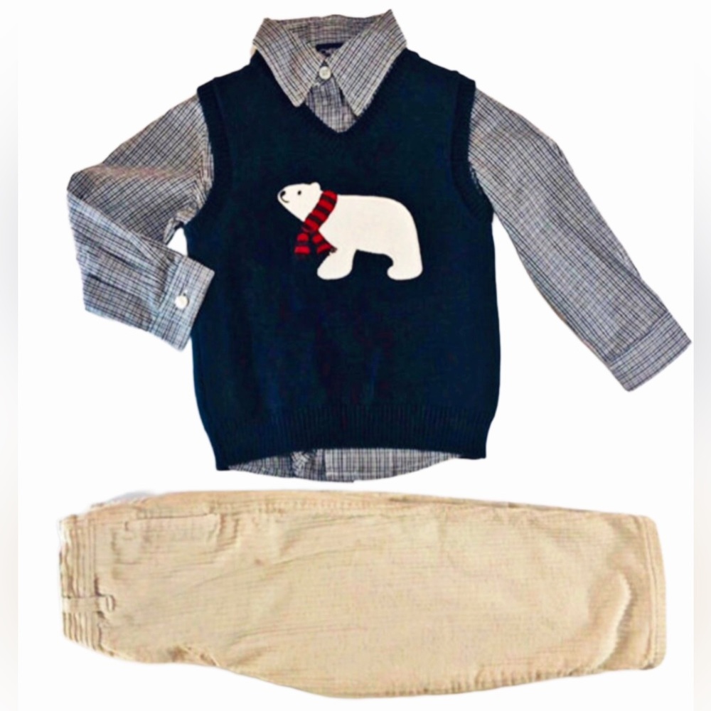 Boys 3 Piece Winter Cords, Shirt, $ Sweater Vest Size 3